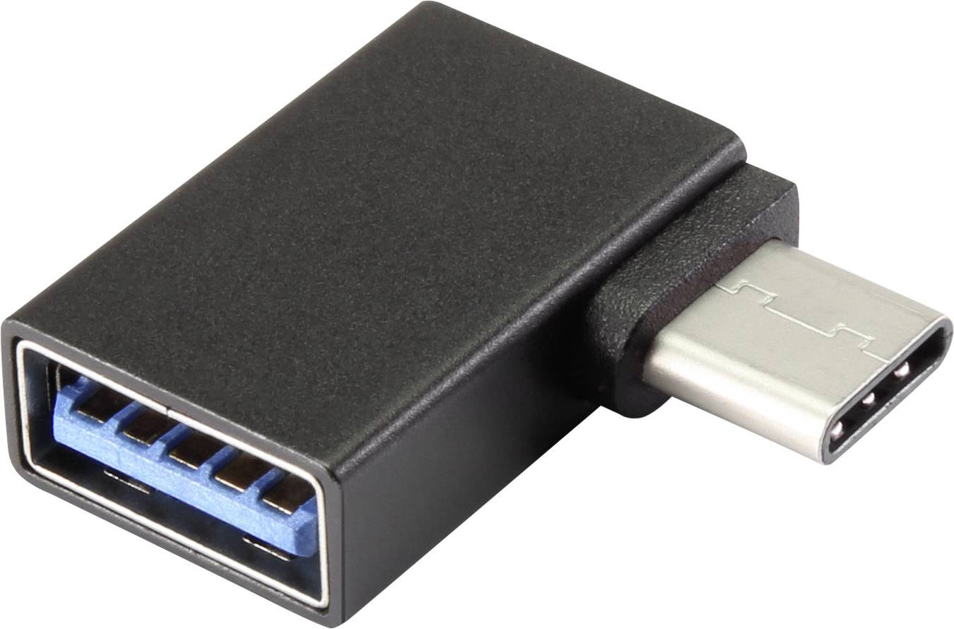 Ein schwarzer USB-C-zu-USB-A-Adapter, der den Anschluss älterer USB-Geräte an neue USB-C-Ports ermöglicht.
