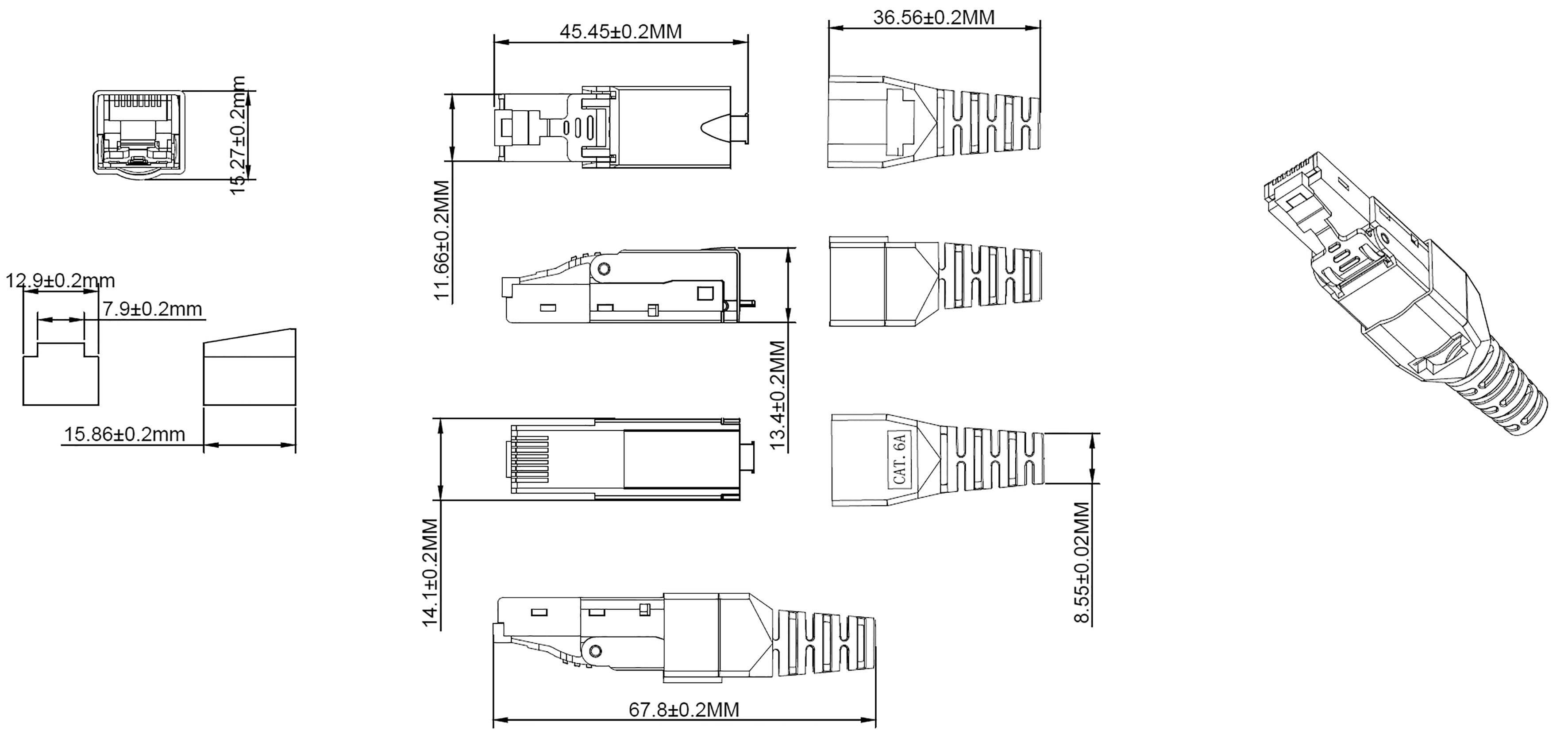 Renkforce CAT6 Feldkonfektionsstecker RF-4538314 Stecker, gerade Polzahl Sensoren 8P8C Schwarz (transparent) 1St.