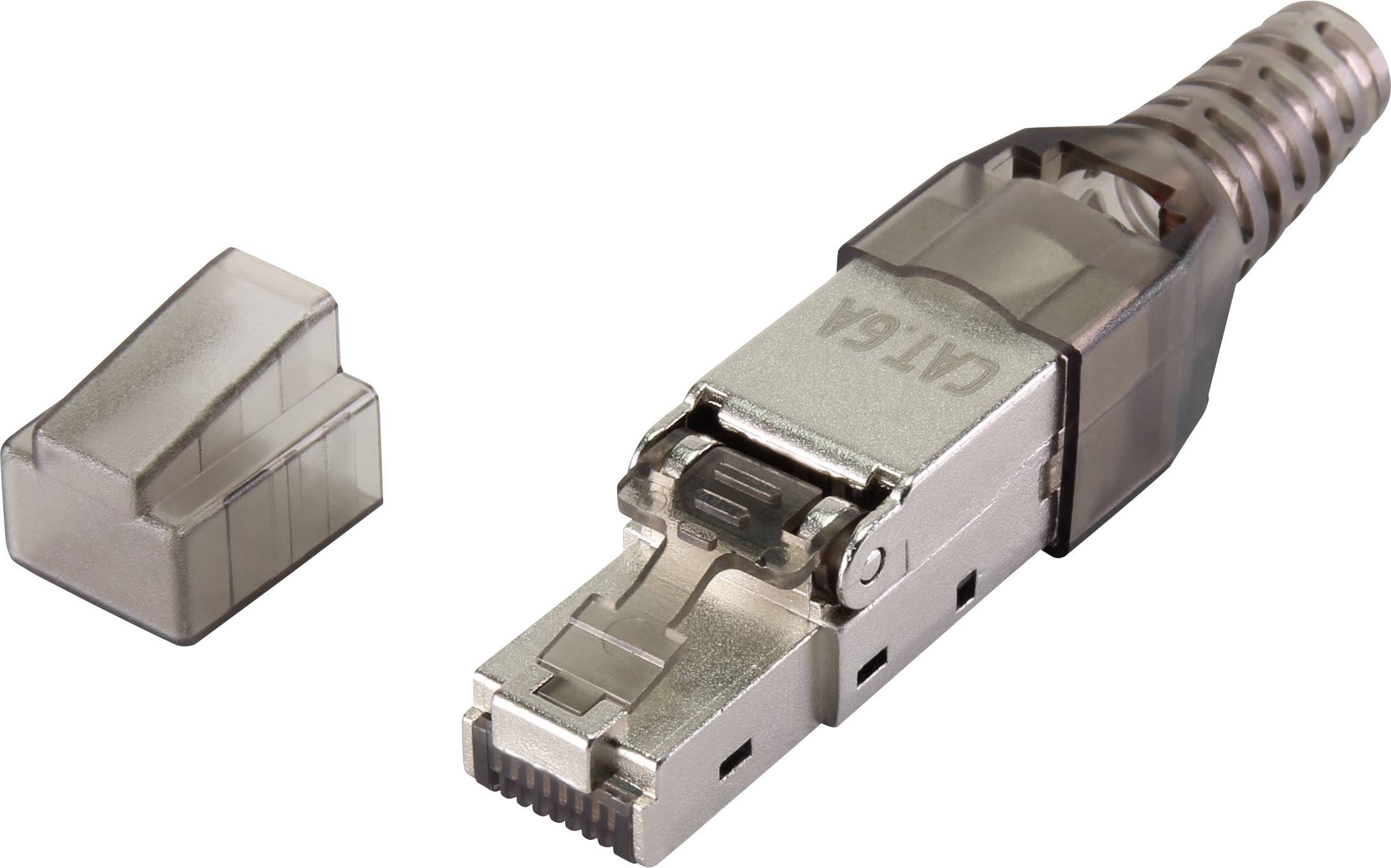 Renkforce CAT6A Feldkonfektionsstecker RF-4538312 Stecker, gerade Polzahl Sensoren 8P8C Schwarz (transparent) 1St.
