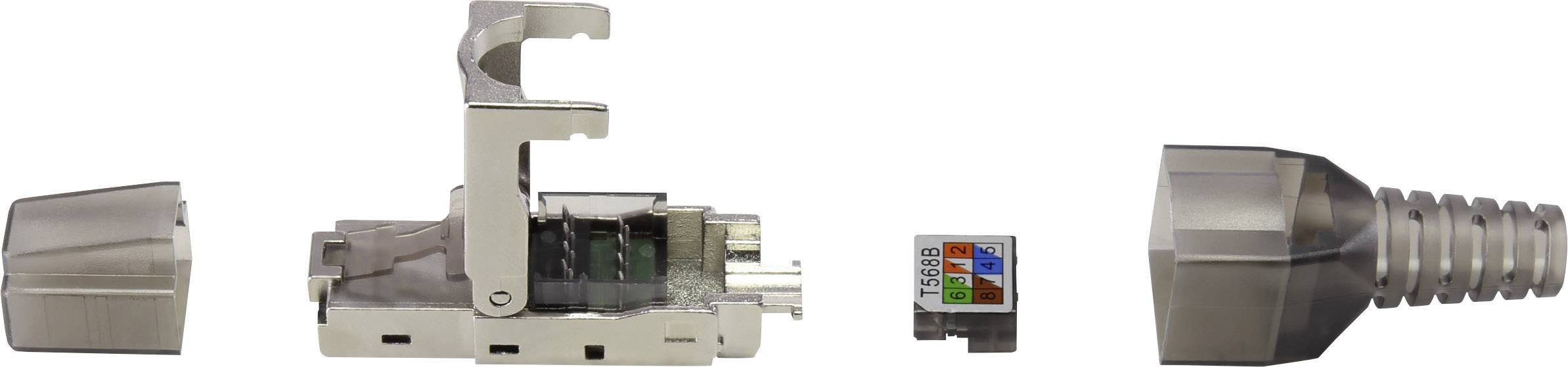 Renkforce CAT6A Feldkonfektionsstecker RF-4538312 Stecker, gerade Polzahl Sensoren 8P8C Schwarz (transparent) 1St.