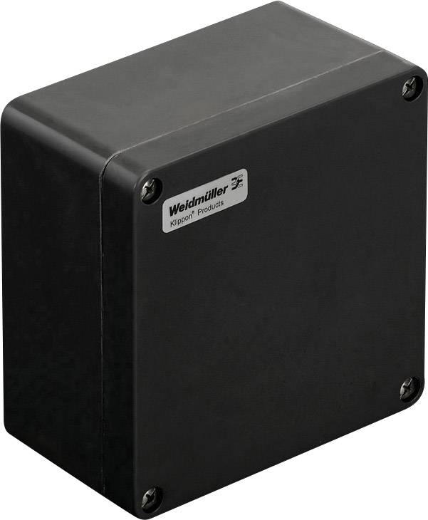 Schwarzes rechteckiges Gehäuse mit Weidmüller-Logo auf der Oberseite; verwendet für elektrische oder elektronische Anwendungen.