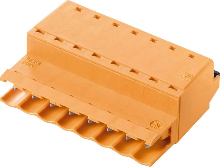 Orangefarbener Steckverbinder mit mehreren Anschlussklemmen, zum Verbinden und Sichern von Kabeln in elektrischen Installationen.