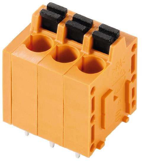 Oranger Steckverbinder mit drei schwarzen Kontaktstellen.