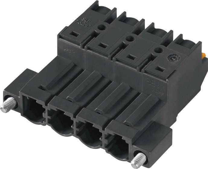 Schwarze fünfpolige Steckklemme mit Schraubanschlüssen, geeignet für elektrische Verdrahtung in Industrieanwendungen.