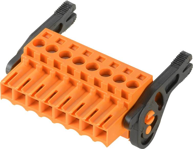 Oranger Kunststoffstecker mit mehreren Anschlussöffnungen und schwarzen Klemmschrauben an den Seiten, verwendet für elektrische Verbindungen.