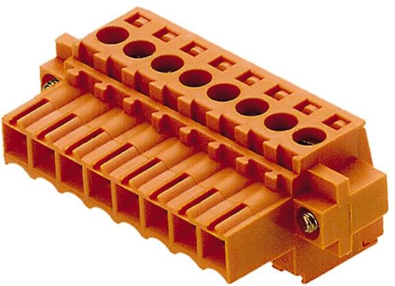 Eine orangefarbene Steckklemme mit mehreren Anschlussplätzen. Sie dient zur Verbindung von elektrischen Leitungen in Baugruppen.