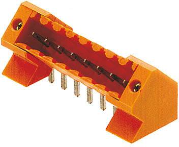 Oranger Steckverbinder, mit sechs Metallstiften, zur elektrischen Verbindung in elektronischen Geräten.