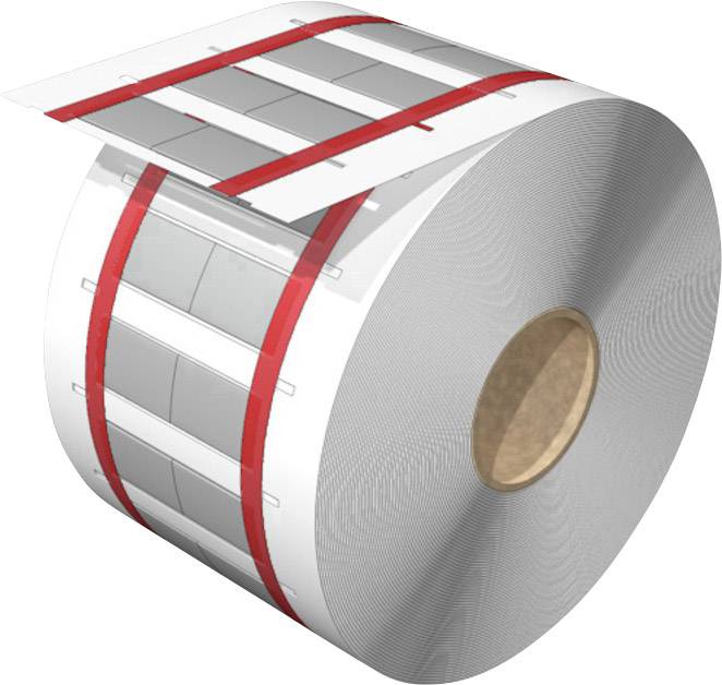 Eine große Rolle mit bandähnlichen Streifen und roten Markierungen, die möglicherweise industrielle Materialien zeigt.