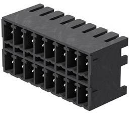 Schwarze, rechteckige elektronische Steckverbinderbuchse mit dreireihiger Anordnung von sechzehn quadratischen Öffnungen.