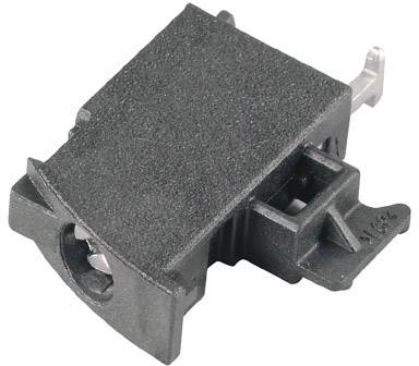 Schwarze Tonabnehmersystem-Komponente mit rechteckiger Form und Metallstift, vermutlich für Plattenspieler.