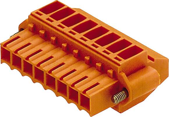 Orange Kunststoffklemme mit mehreren Anschlussöffnungen und Schraubbefestigung, verwendet für elektrische Verdrahtung.