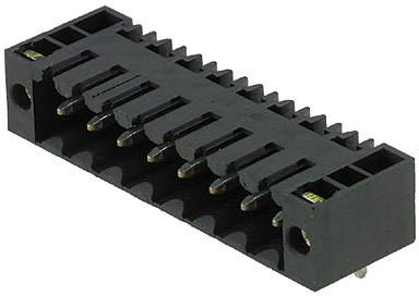 Ein schwarzer, rechteckiger elektrischer Steckverbinder mit mehreren Metallstiften, die aus der Unterseite herausragen.