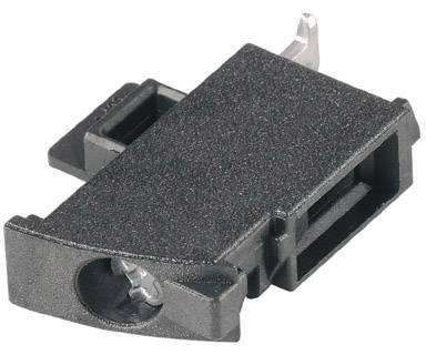 Schwarzer elektronischer Steckverbinder mit einer Metalllasche und Kunststoffgehäuse, vermutlich für Geräteanschlüsse.