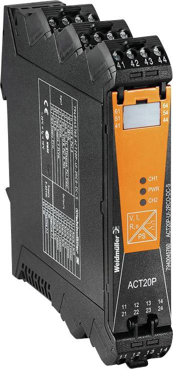 Elektronisches Modul von Weidmüller, Typ ACT20P, mit schwarzem und orangefarbenem Gehäuse. Aufdruck zeigt Anschlussklemmen.