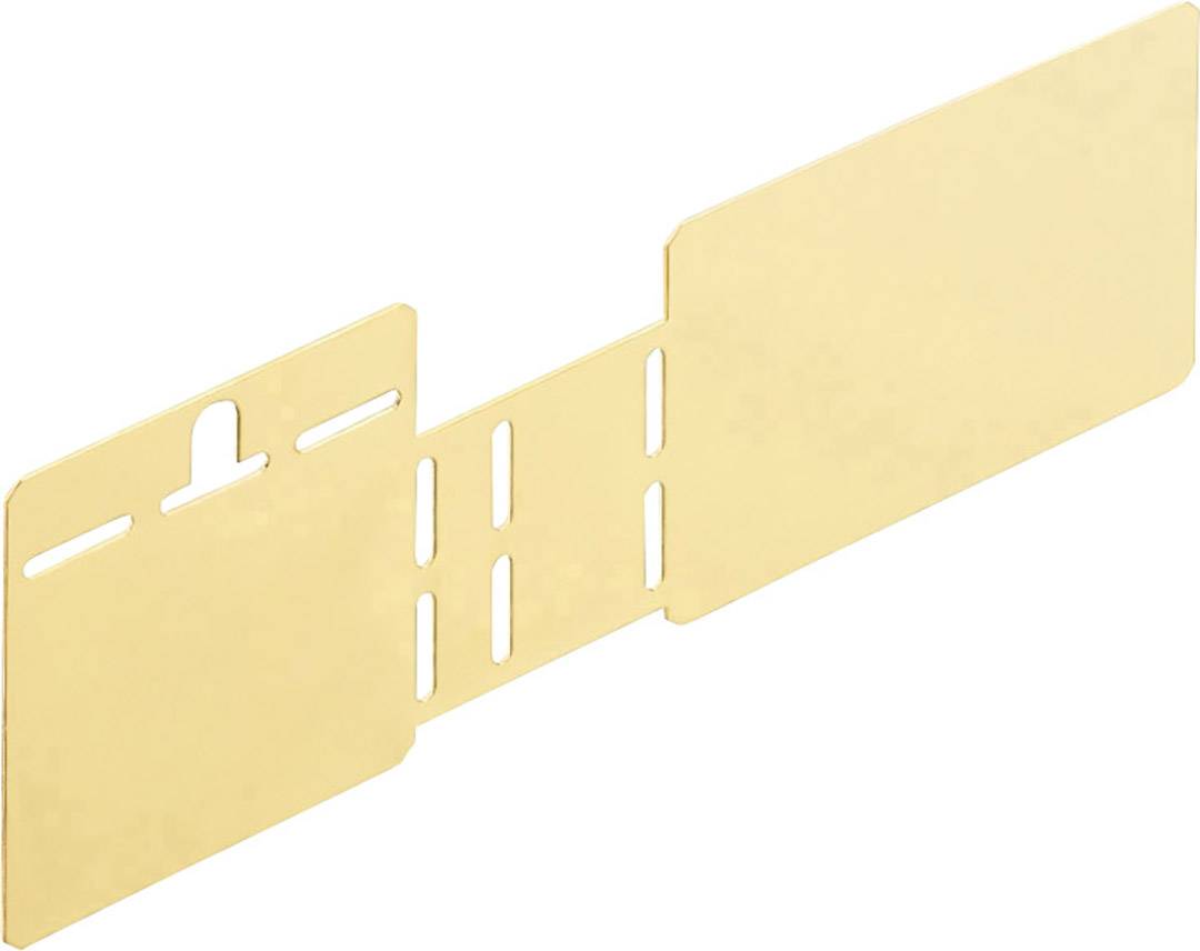 Gelbe Metallplatte mit Aussparungen und Schlitzen. Sie dient zur Kabelorganisation oder als Halterung in technischen Anwendungen.
