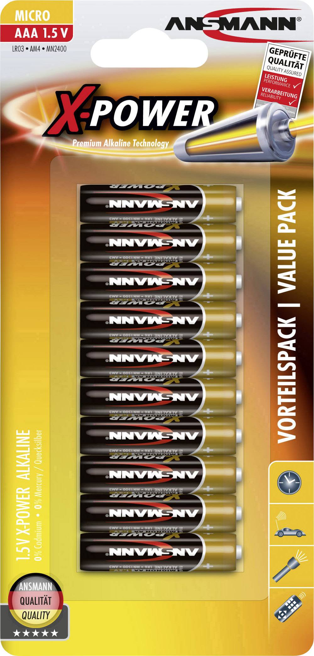 Ansmann X-Power Micro (AAA)-Batterie Alkali-Mangan 1.5 V 10 St.