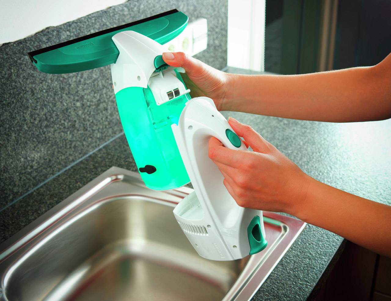 Leifheit Dry&Clean mit Stiel Fenstersauger Weiß, Grün