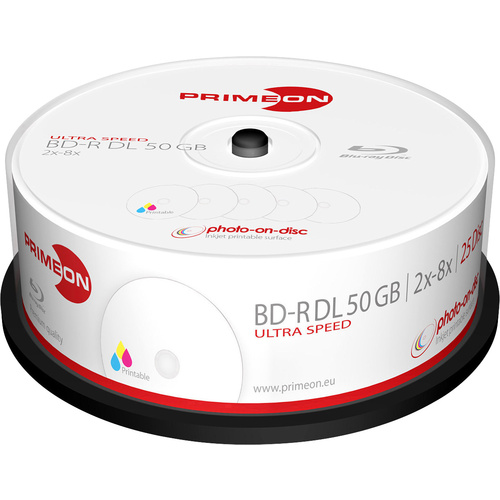 Primeon 2761319 Blu-ray BD-R DL Rohling 50 GB 25 St. Spindel Bedruckbar