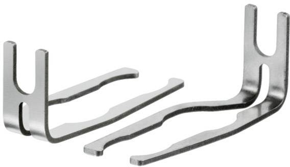 Zwei gebogene Metallklammern in U-Form auf weißem Hintergrund. Sie sind parallel zueinander positioniert und aus silbernem Metall gefertigt.