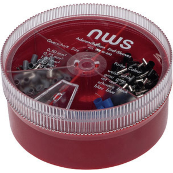 NWS 144-BI-400 Aderendhülsen-Sortiment 0.5 mm², 0.75 mm², 1 mm², 1.5 mm², 2.5mm² Teilisoliert Blau, Grau, Schwarz, Weiß, Rot
