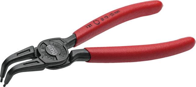Rote Zange mit gebogenen Spitzen, geeignet für Feinmechanik und Präzisionsarbeit.