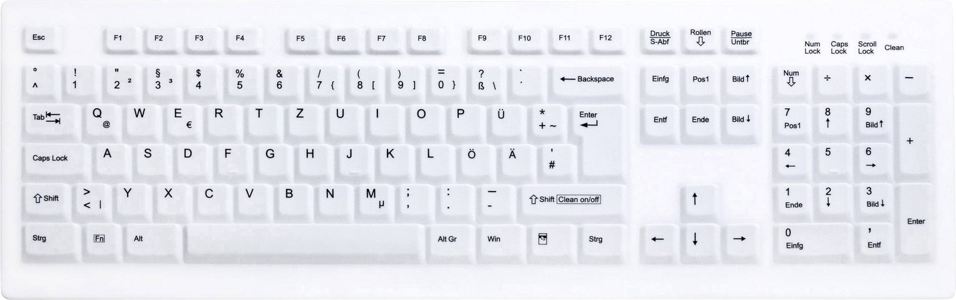 Contour Active Key AK-C8100F Medical Key USB Hygiene-Tastatur Deutsch, QWERTZ Weiß Silikonmembran, Geeignet f. Wischdesinfektion nach DGHM/VAH