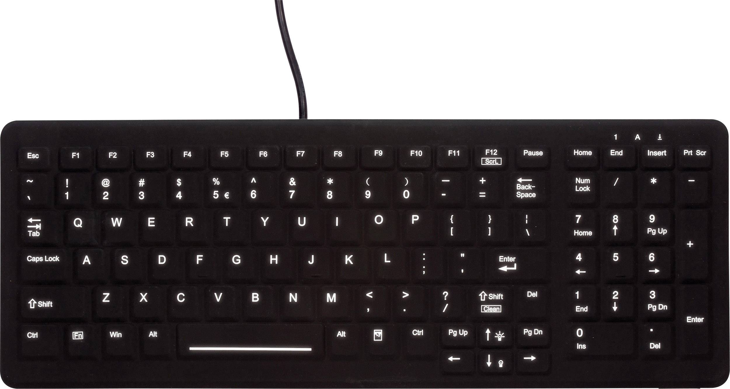 Active Key CB7000F MedicalKey USB Hygiene-Tastatur Deutsch, QWERTZ Schwarz Silikonmembran, Geeignet f. Wischdesinfektion nach DGHM/VAH, Beleuchtet