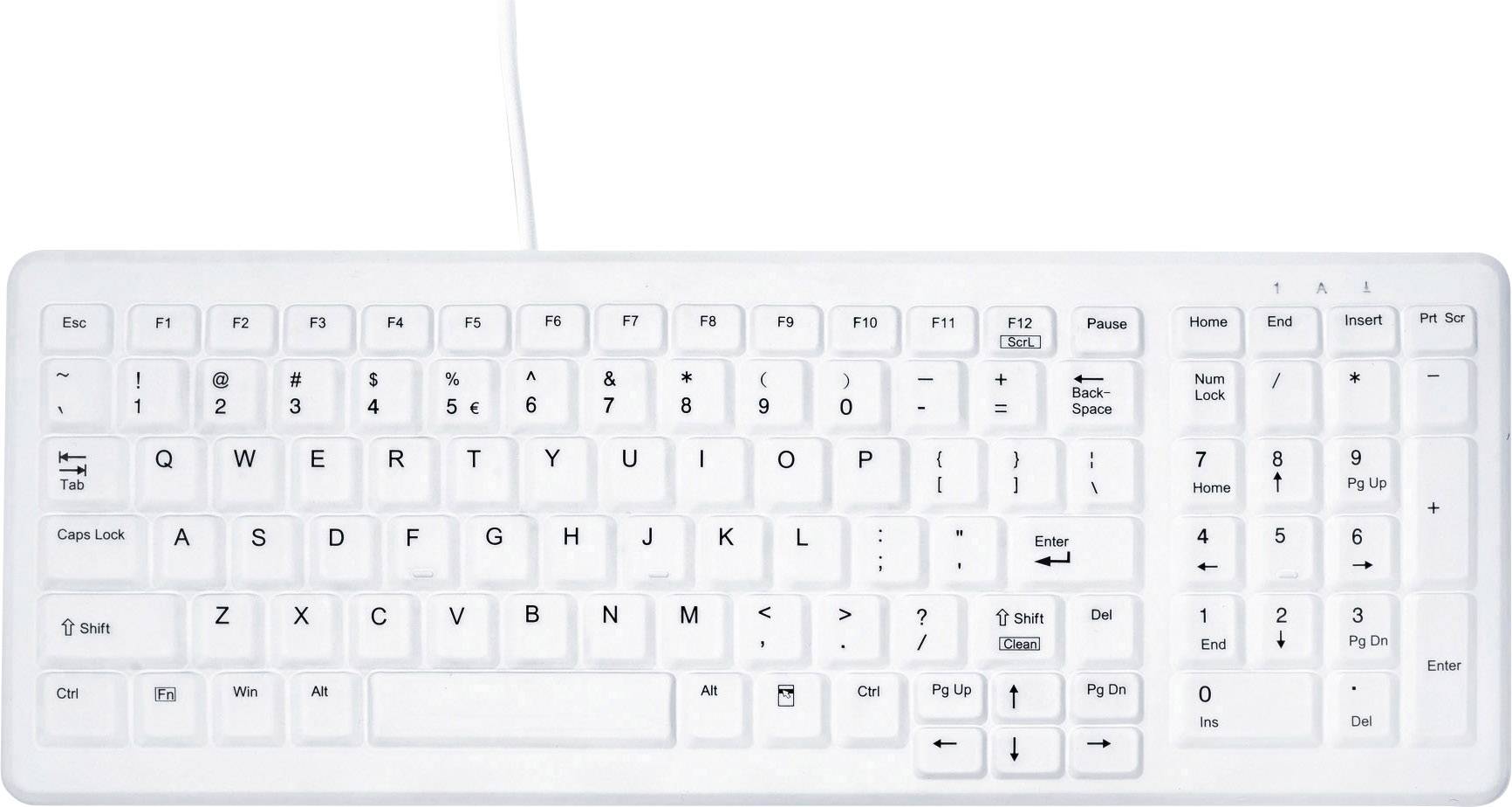 Contour Active Key AK-C7000F Medical Key USB Hygiene-Tastatur Deutsch, QWERTZ Weiß Geeignet f. Wischdesinfektion nach DGHM/VAH, Silikonmembran
