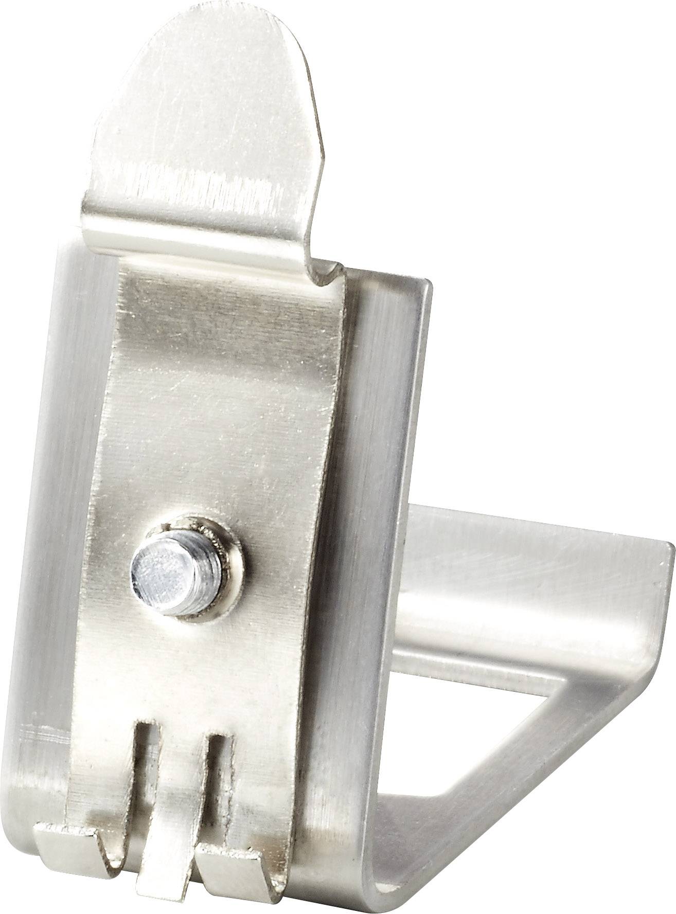 Metallener Clip mit federndem Mechanismus, geeignet zum Befestigen von Notizen oder Fotos an Oberflächen.