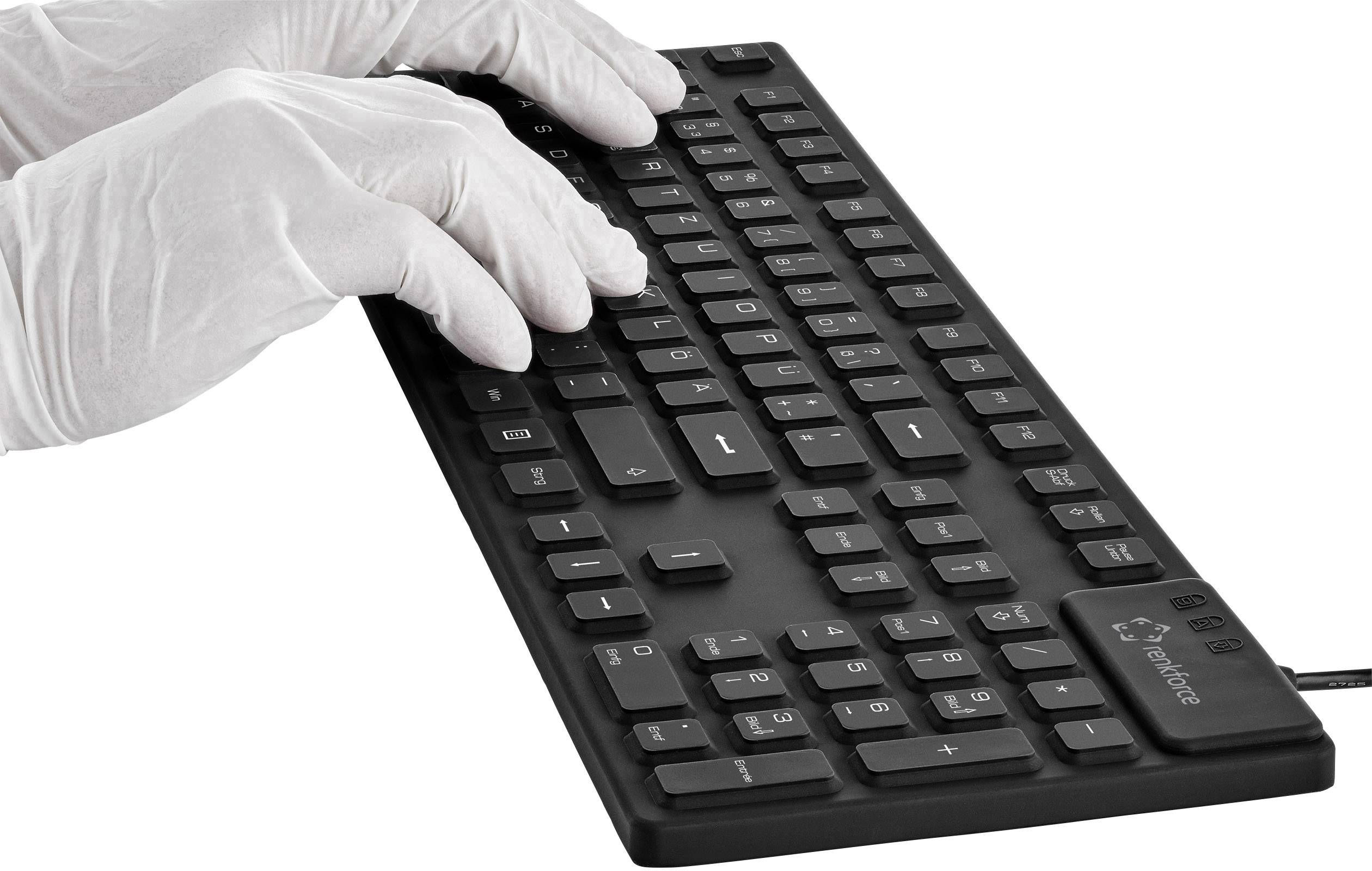 Renkforce RF-3561816 USB Tastatur Deutsch, QWERTZ Schwarz Silikonmembran vollversiegelt IP68