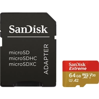 SanDisk Extreme™ microSDXC-Karte 64 GB Class 10, UHS-I, UHS-Class 3, v30 Video Speed Class A2-Leistungsstandard SanDisk Extreme™ microSDXC-Karte 64 GB Class 10, UHS-I, UHS-Class 3, v30 Video Speed Class A2-Leistungsstandard