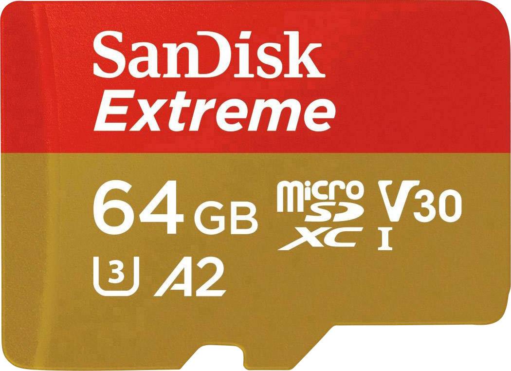 SanDisk Extreme™ microSDXC-Karte 64 GB Class 10, UHS-I, UHS-Class 3, v30 Video Speed Class A2-Leistungsstandard