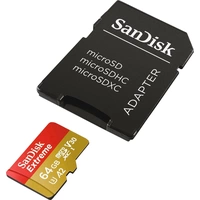 SanDisk Extreme™ microSDXC-Karte 64 GB Class 10, UHS-I, UHS-Class 3, v30 Video Speed Class A2-Leistungsstandard SanDisk Extreme™ microSDXC-Karte 64 GB Class 10, UHS-I, UHS-Class 3, v30 Video Speed Class A2-Leistungsstandard