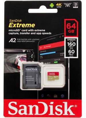 SanDisk Extreme™ microSDXC-Karte 64GB Class 10, UHS-I, UHS-Class 3, v30 Video Speed Class A2-Leistungsstandard