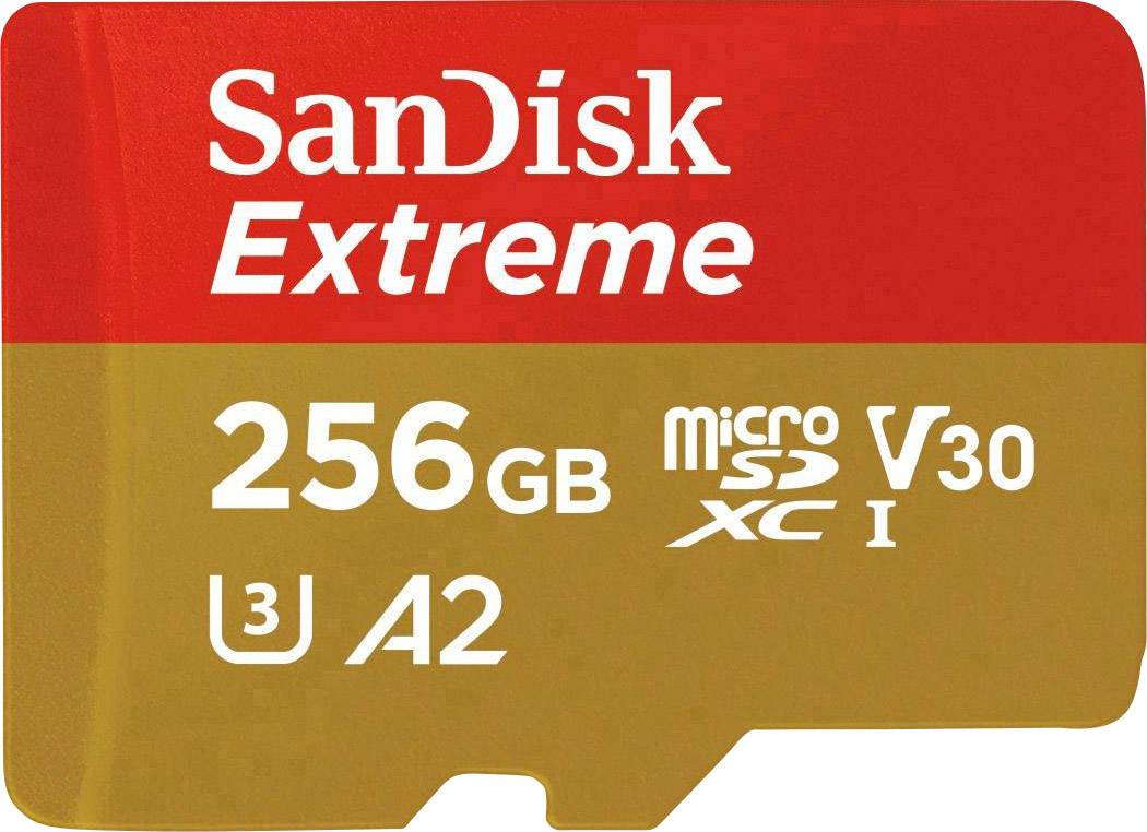 SanDisk Extreme™ microSDXC-Karte 256 GB Class 10, UHS-I, UHS-Class 3, v30 Video Speed Class A2-Leistungsstandard