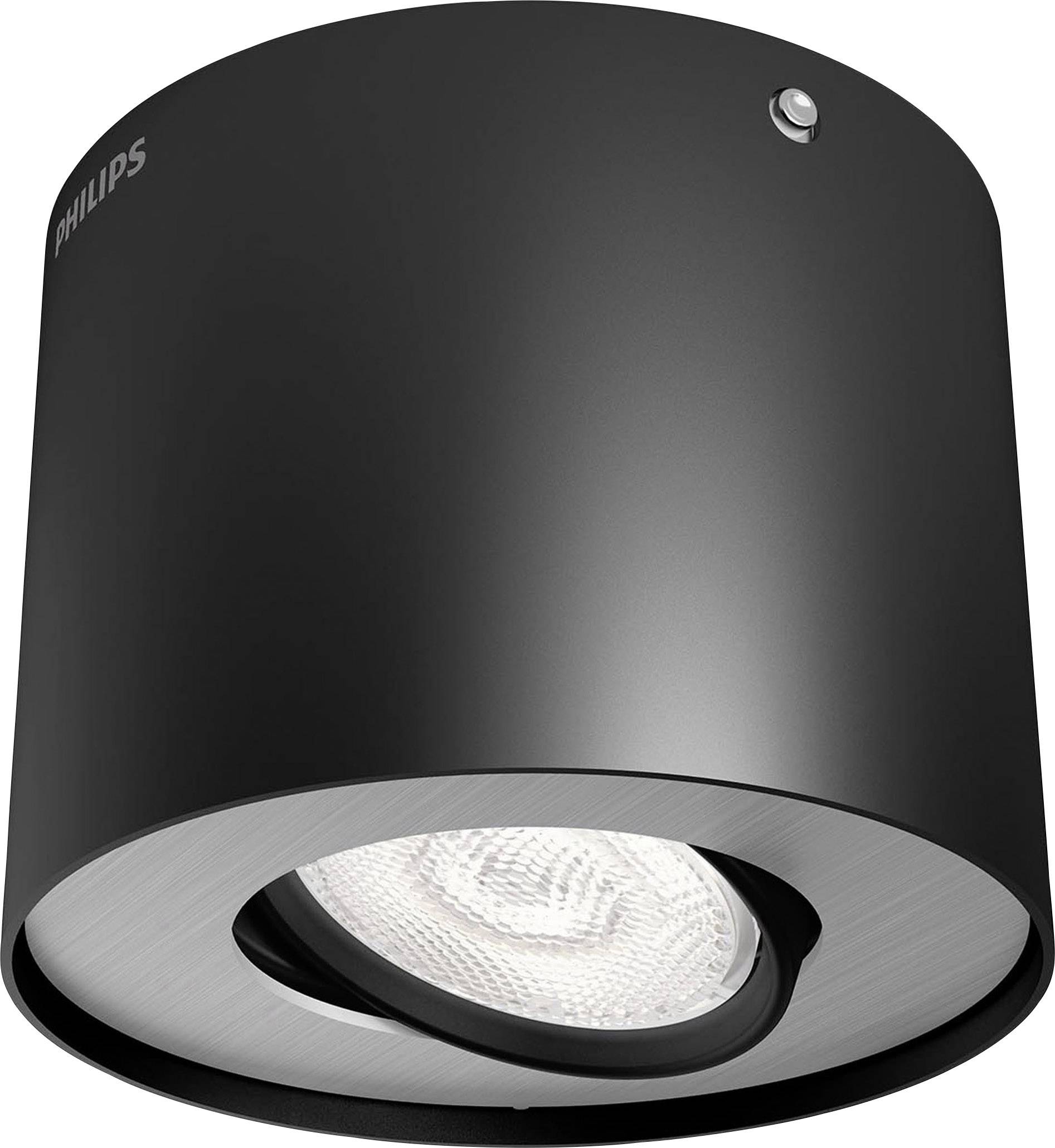 Eine schwarze, zylindrische Deckenleuchte mit LED-Lampe, geeignet für moderne Innenräume.