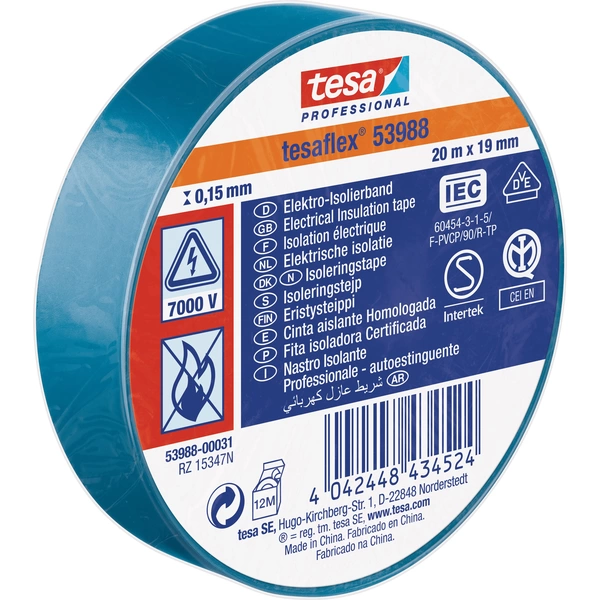Tesa 53988-00031-00 Isolierband tesa® Professional Blau (L x B) 20m x 19mm Tesa 53988-00031-00 Isolierband tesa® Professional Blau (L x B) 20m x 19mm