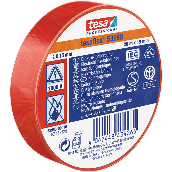 Tesa 53988-00016-00 Isolierband tesa® Professional Rot (L x B) 20m x 19mm