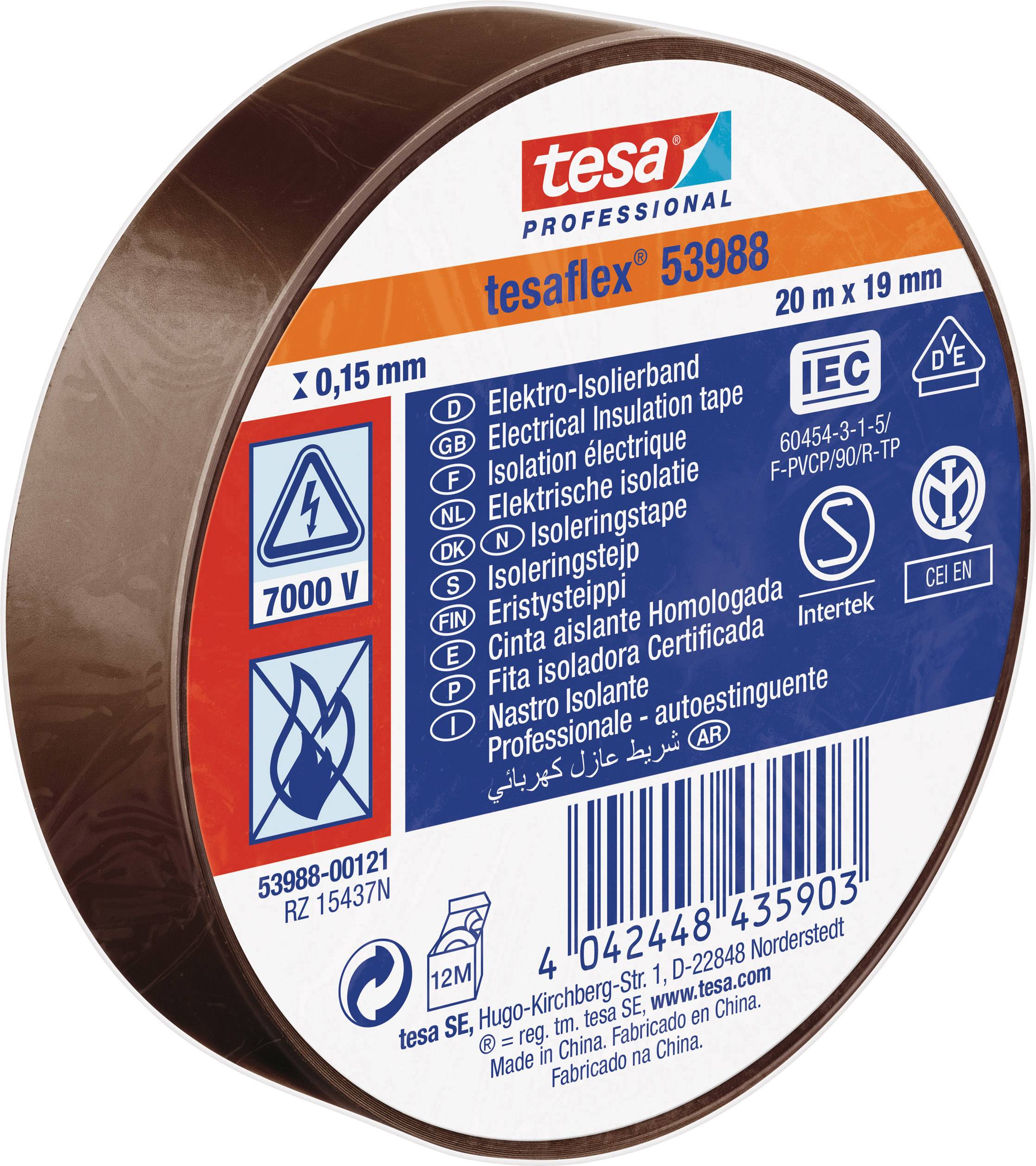 Braune Rolle Elektro-Isolierband, Marke Tesa, 20m x 19mm, geeignet für Isolation bis 1000 Volt.