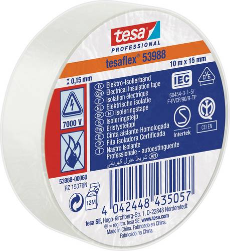 Tesa 53988-00060-00 Isolierband tesa® Professional Weiß (L x B) 10 m x 15 mm