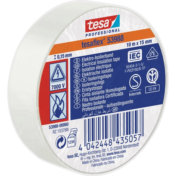 Tesa 53988-00060-00 Isolierband tesa® Professional Weiß (L x B) 10m x 15mm Tesa 53988-00060-00 Isolierband tesa® Professional Weiß (L x B) 10m x 15mm