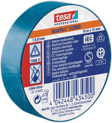 Tesa 53988-00030-00 Isolierband tesa® Professional Blau (L x B) 10 m x 15 mm