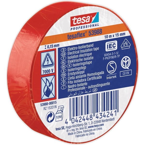 Tesa 53988-00015-00 Isolierband tesa® Professional Rot (L x B) 10m x 15mm Tesa 53988-00015-00 Isolierband tesa® Professional Rot (L x B) 10m x 15mm