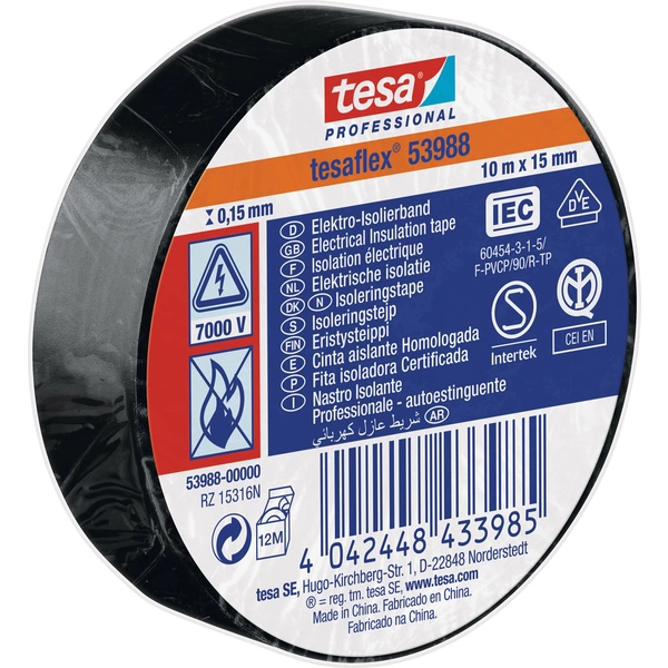 Tesa 53988-00000-00 Isolierband tesa® Professional Schwarz (L x B) 10m x 15mm Tesa 53988-00000-00 Isolierband tesa® Professional Schwarz (L x B) 10m x 15mm