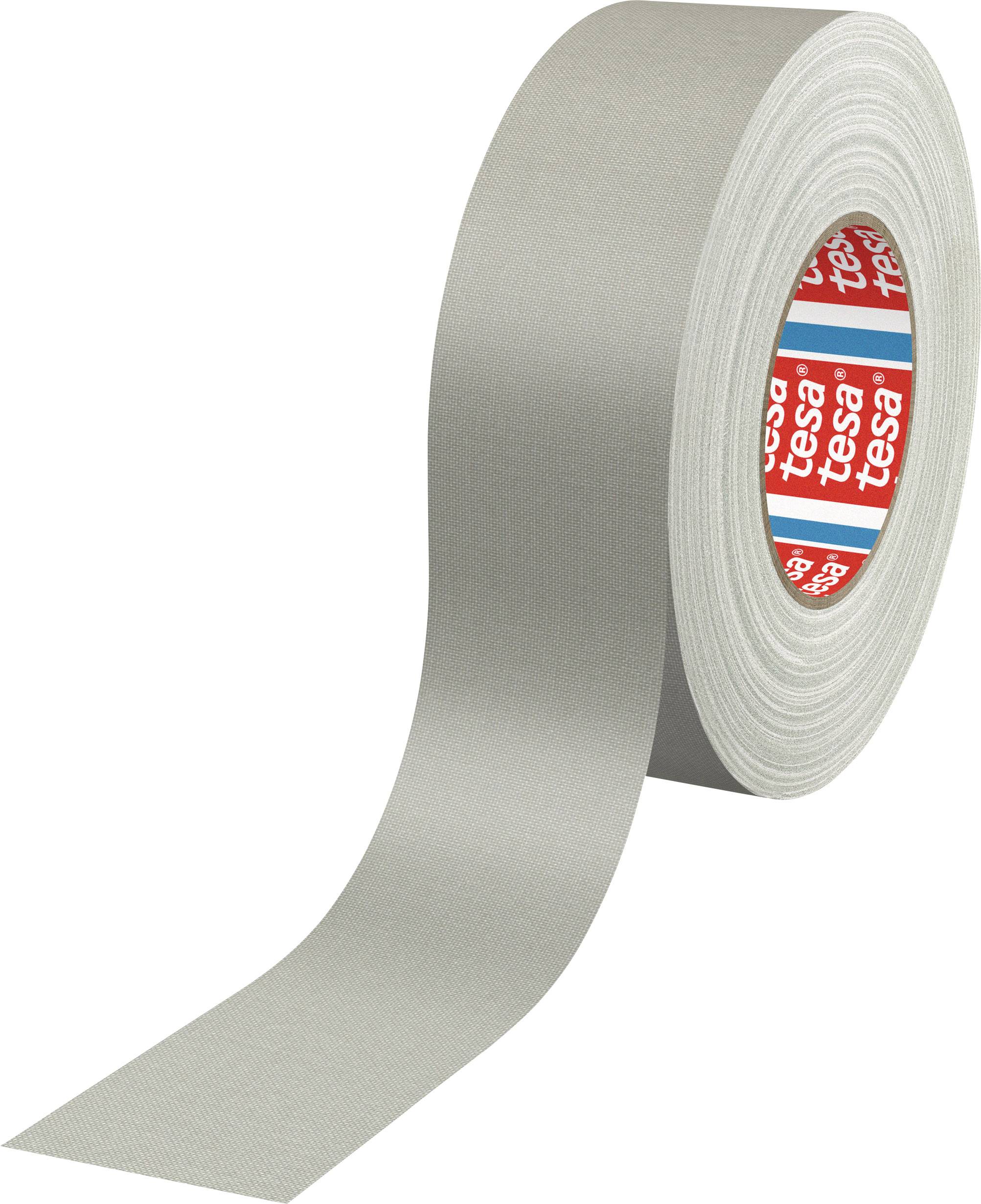 Eine Rolle graues Gewebeklebeband, teils abgerollt, mit rotem Markenlogo auf der Innenseite sichtbar.