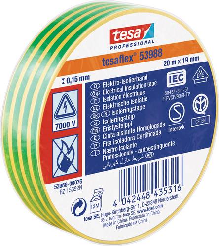 Tesa 53988-00076-00 Isolierband tesa® Professional Gelb, Grün (L x B) 20 m x 19 mm