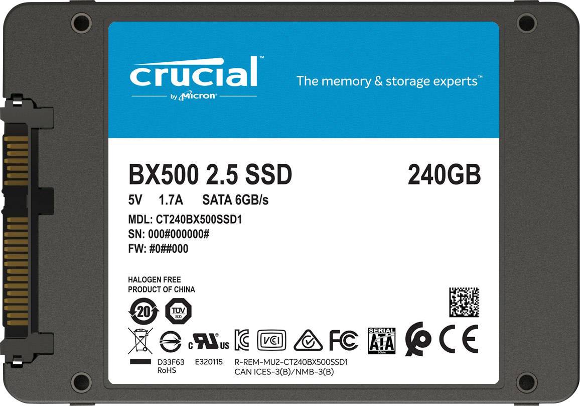 Crucial 240 GB Interne SATA SSD 6.35 cm (2.5 Zoll) SATA 6 Gb/s Retail CT240BX500SSD1