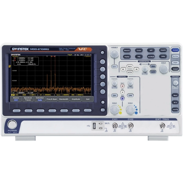 GW Instek MDO-2102EX Digital-Oszilloskop 100MHz 1 GSa/s 10 Mpts 8 Bit Digital-Speicher (DSO), Spectrum-Analyser GW Instek MDO-2102EX Digital-Oszilloskop 100MHz 1 GSa/s 10 Mpts 8 Bit Digital-Speicher (DSO), Spectrum-Analyser