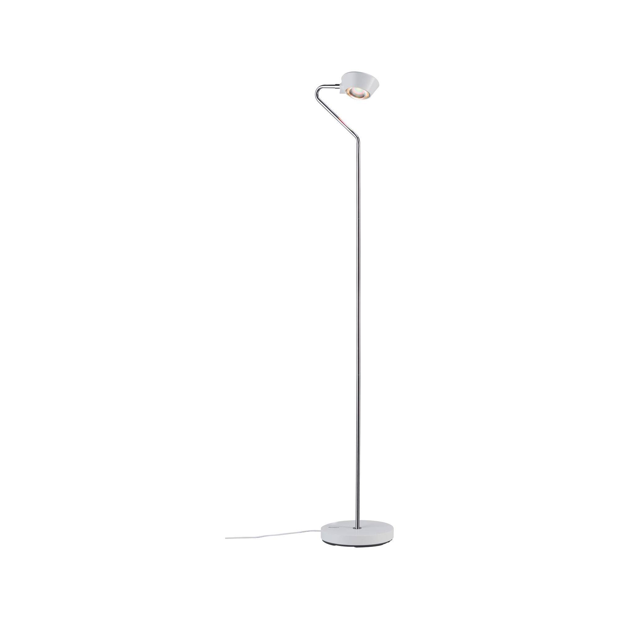Stehlampe mit modernem Design, schlanker Ständer und runder Lampenschirm, geeignet für Leseecken oder Arbeitsbereiche.