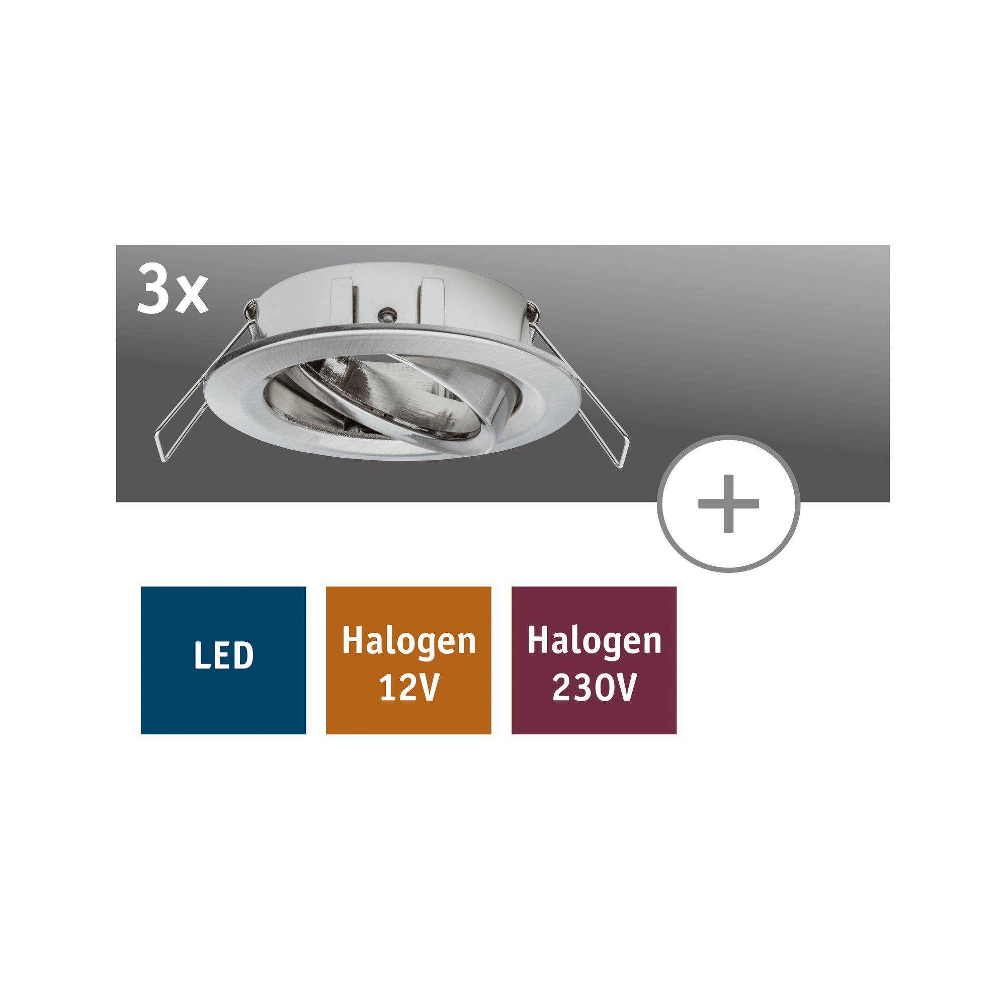 Paulmann 93645 Nova Einbauring 3er Set LED, Halogen Edelstahl